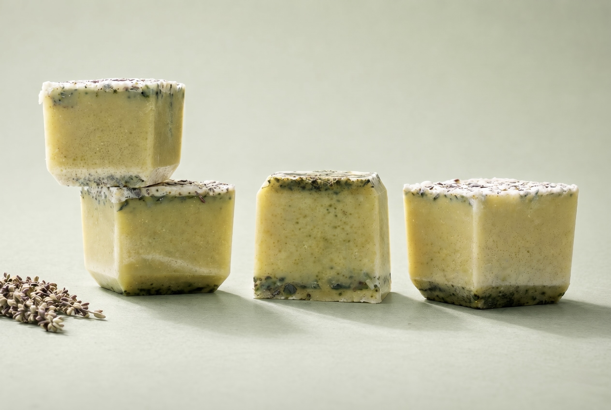 Moringa Soap bar next to raw moringa powder