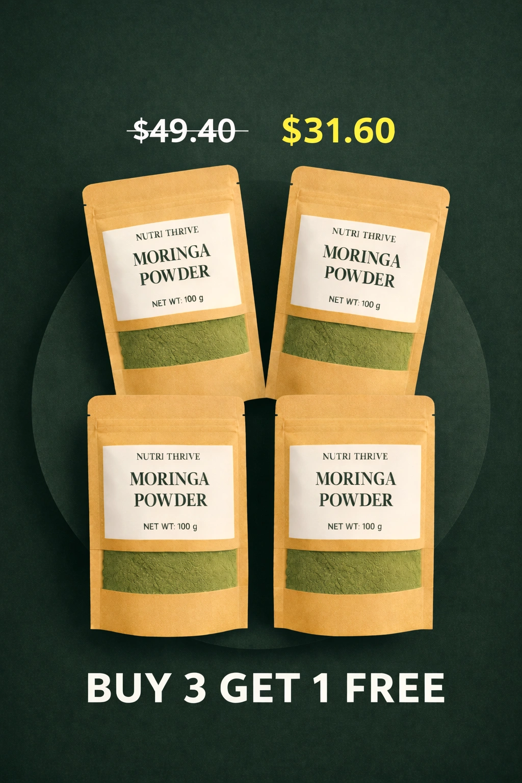 3 + 1 = 400g Moringa